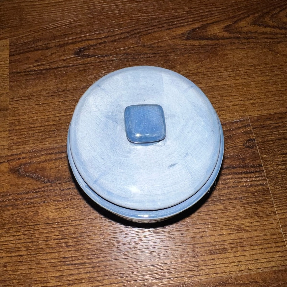 September Inc. Hand Painted Ceramic Nautical Blue Art Deco Jar W/ Lid Vintage - Picture 6 of 12